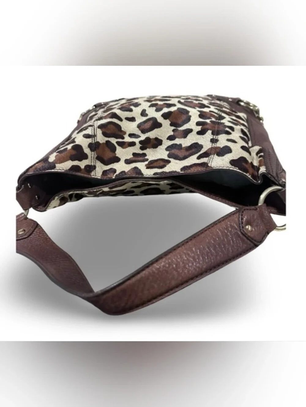 Michael Kors Leopard Print Calf Hair Hobo Bag Brown Leather Shoulder Purse